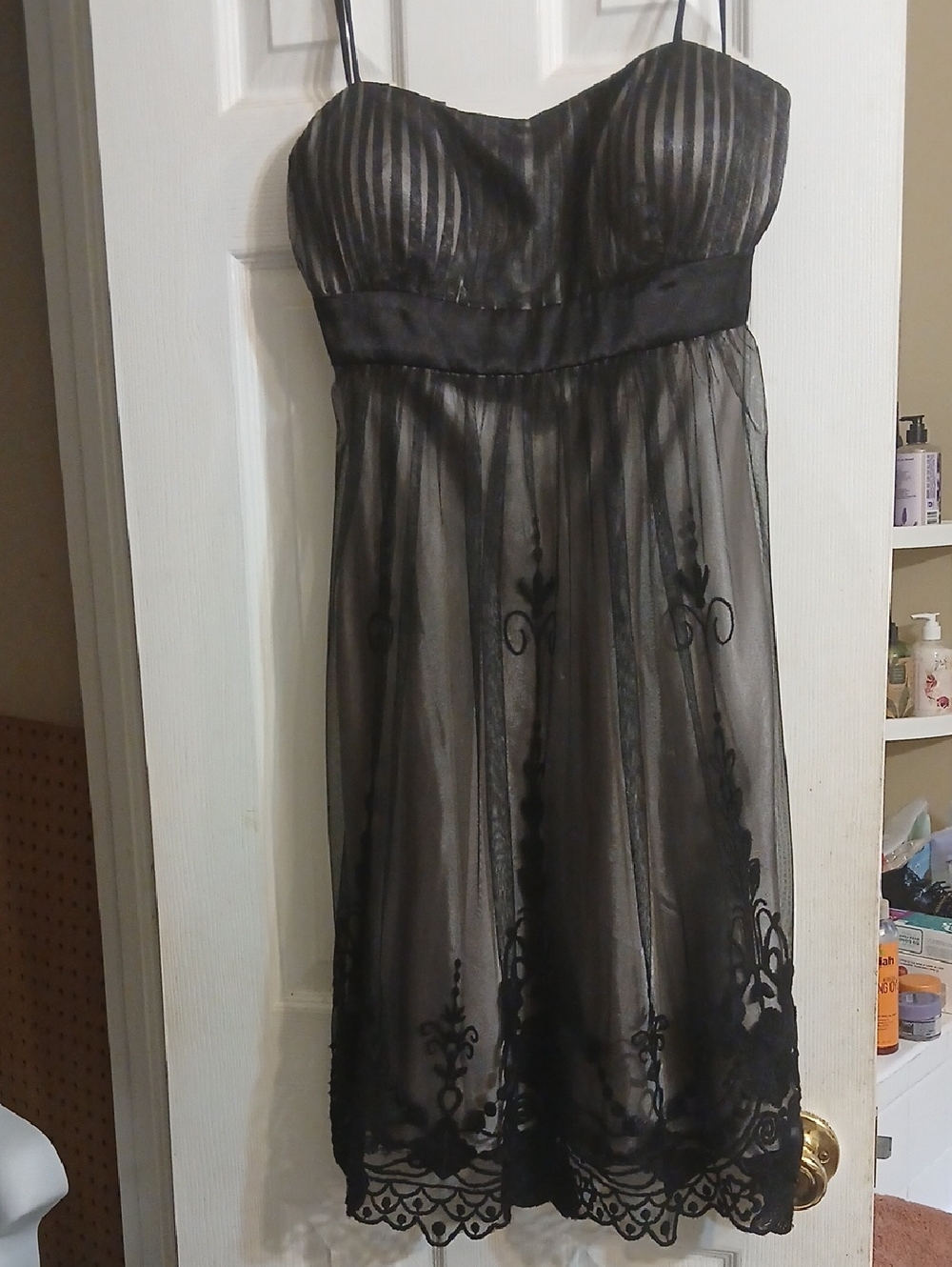 Black Lace Overlay Spaghetti Strap Dress